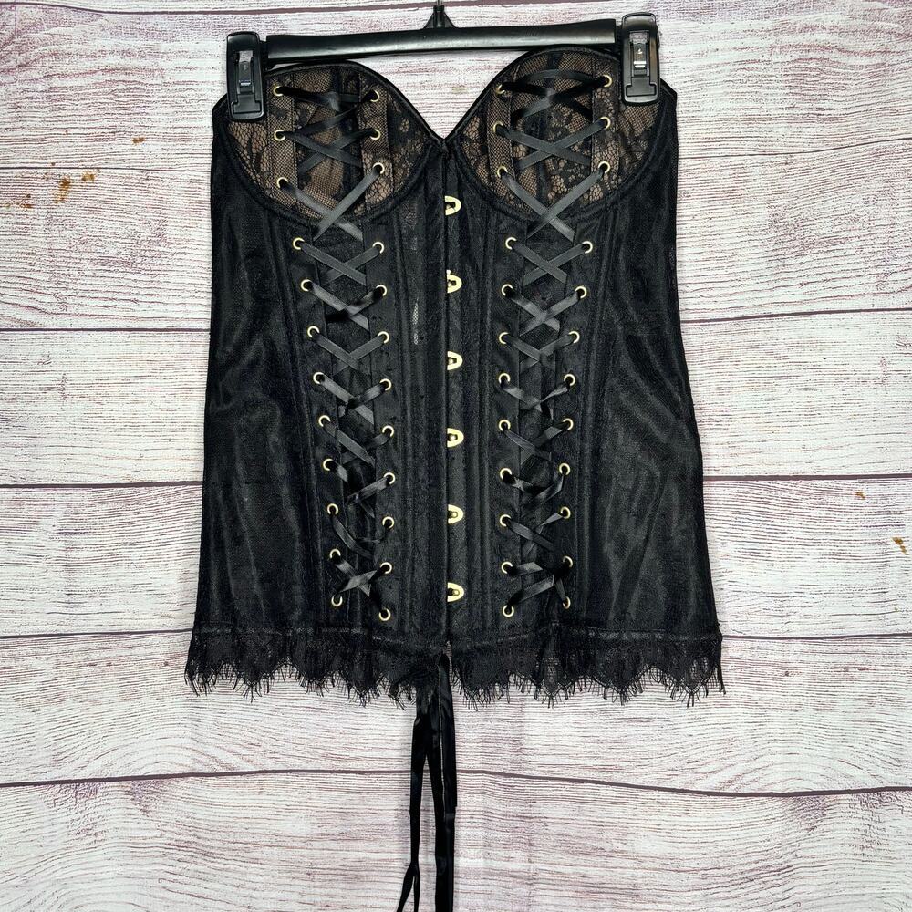 Adore Me Avelle Contour Lace Up Black Ribbon Tie Cosplay Corset New Size Large - Picture 4 of 14